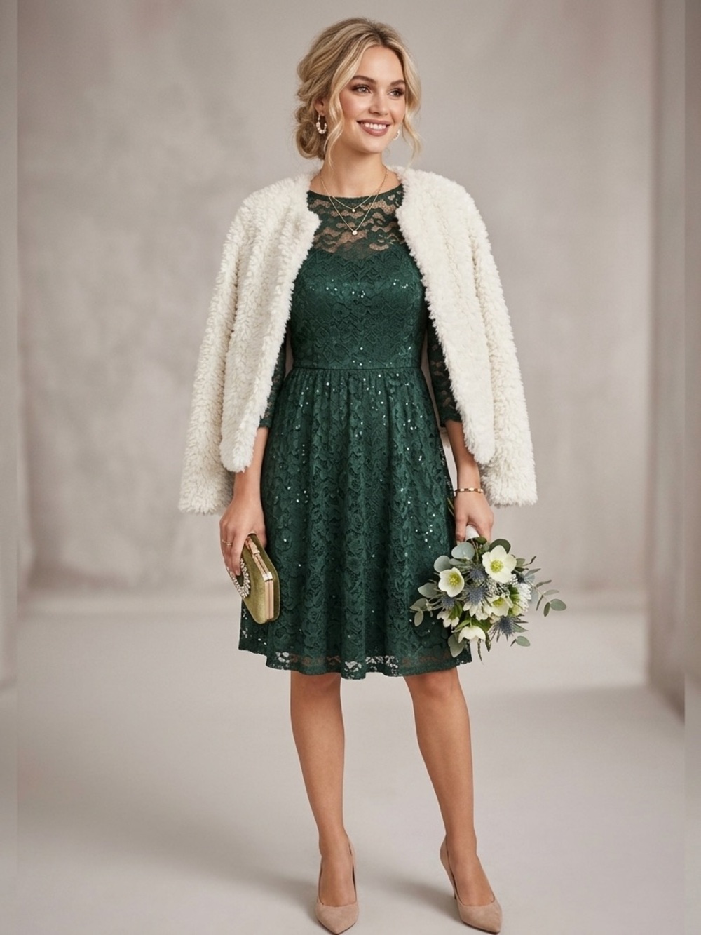 H&M White fluffy faux fur jacket
